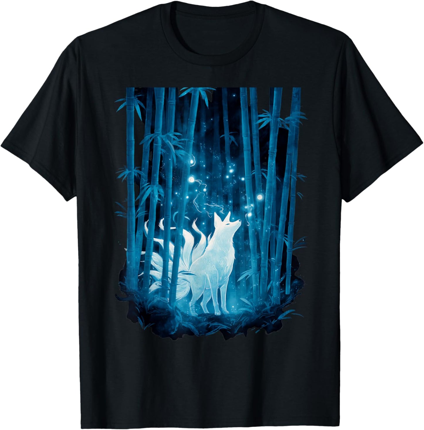 Japanese Kitsune Fox Spirit Bamboo Forest Legendary T-Shirt - T-Shirt | Black