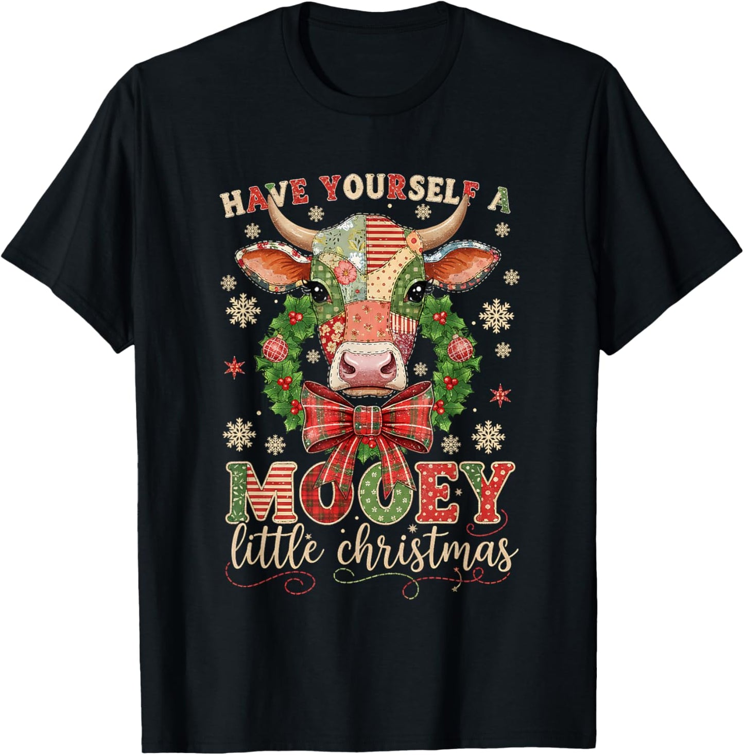 Mooey Little Christmas Cow Holiday Farm Design T-Shirt - T-Shirt | Black
