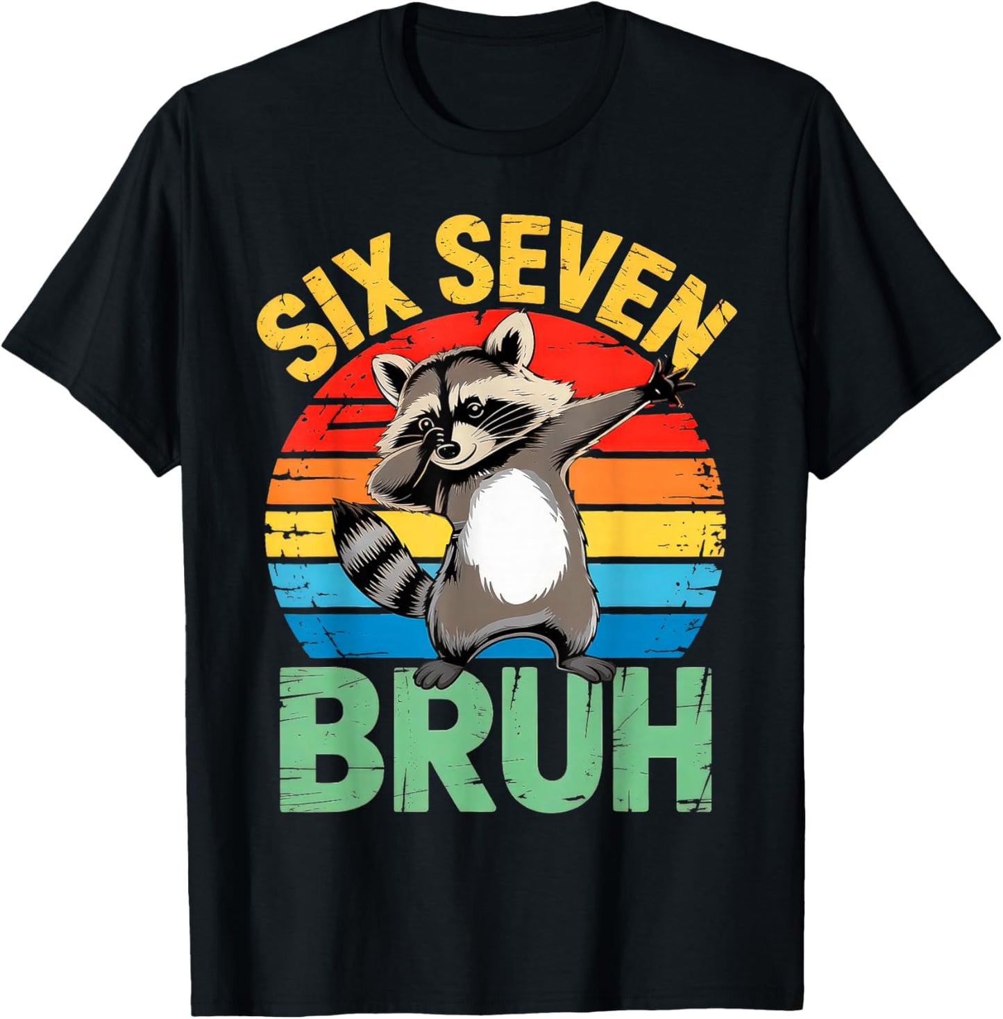 67 Meme Boys Kids 6 7 Dabbing Six Seven Bruh Raccoon T-Shirt - T-Shirt | Black
