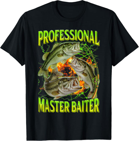 Professional Master Baiter Funny Fishing Meme Bootleg Humor T-Shirt - T-Shirt | Black