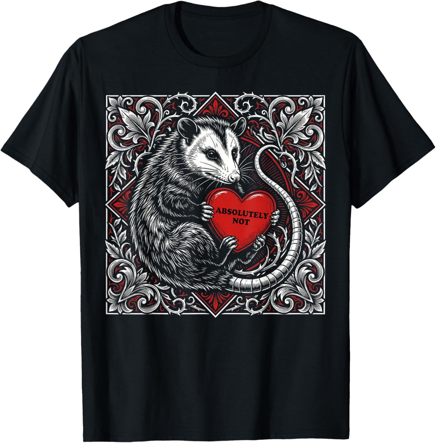 Funny Opossum Absolutely Not Hearts Valentine's Day T-Shirt - T-Shirt | Black
