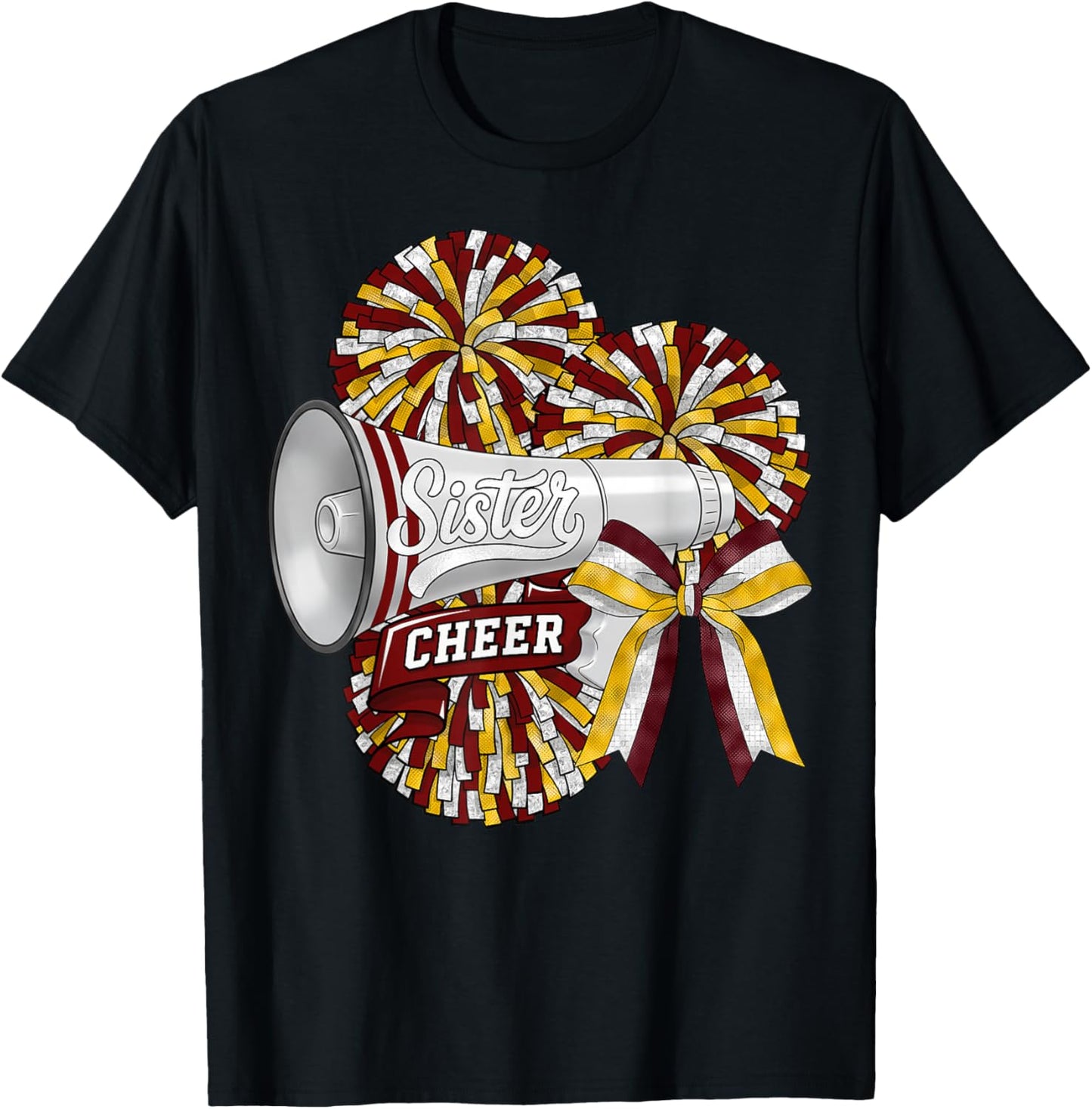 Sport Cheer Sister Bow Maroon Cheerleading Cheerleader Squad T-Shirt - T-Shirt | Black