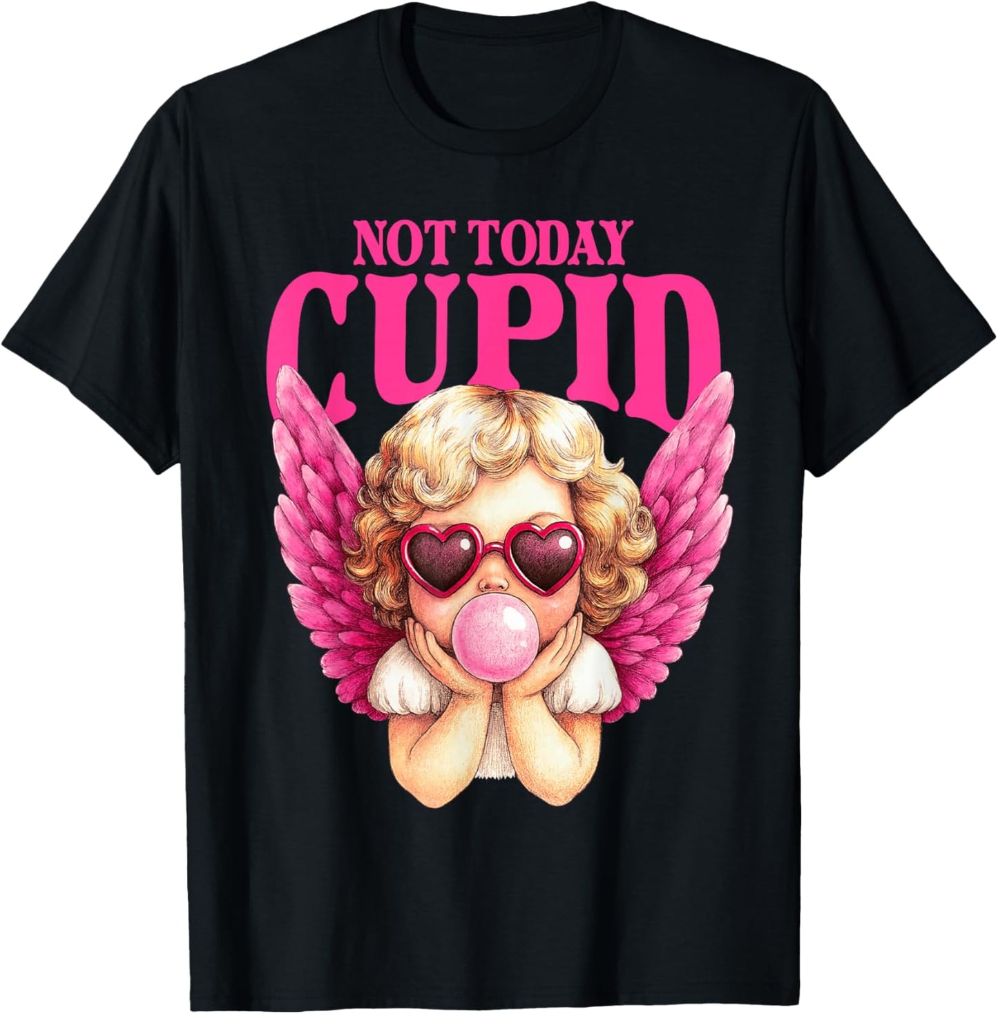 Vintage Cupid Blowing Bubble Gum Heart Sunglasses Valentines T-Shirt - T-Shirt | Black