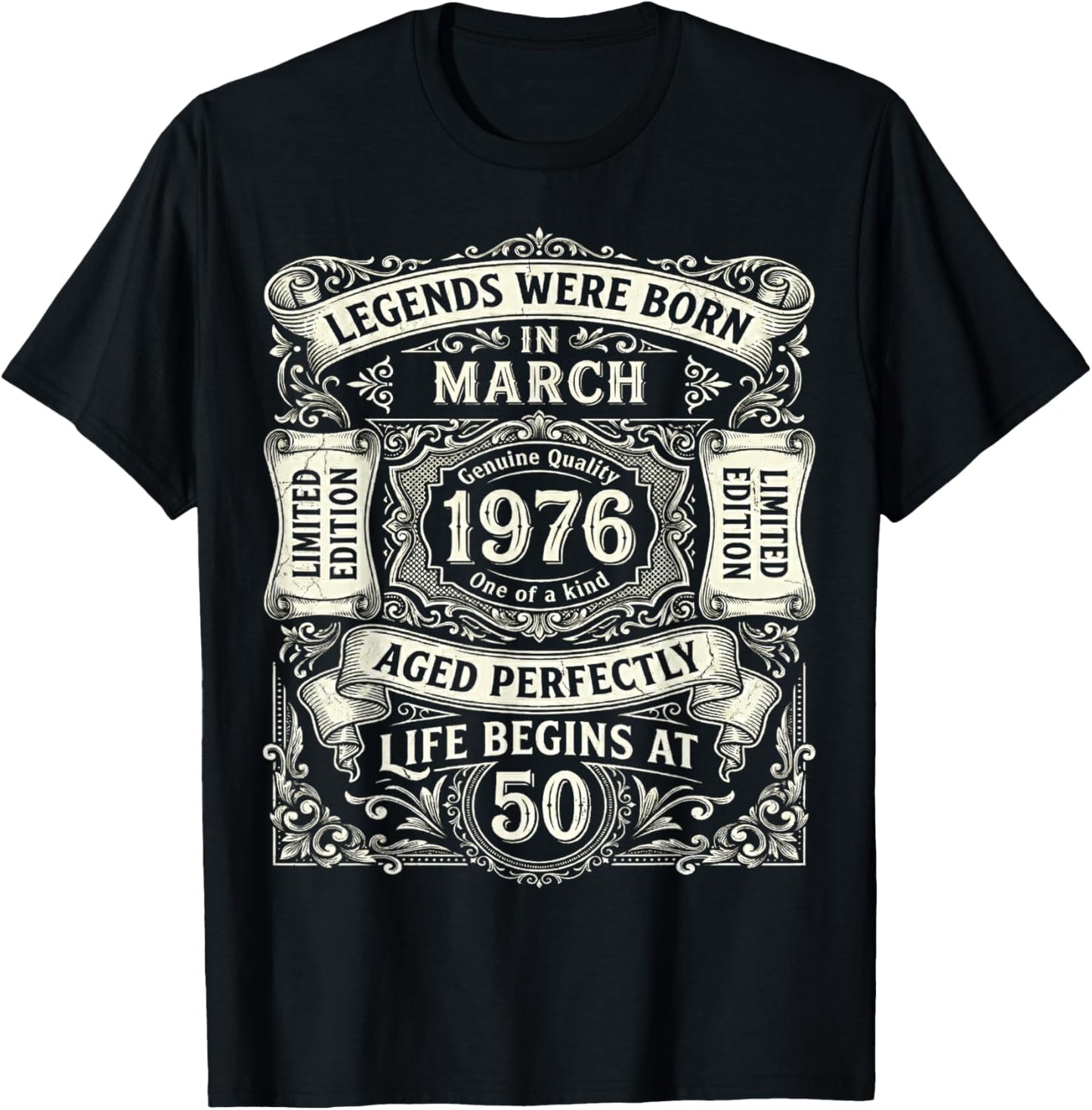 Legends Born in March 1976 50th Birthday 50 Years Old T-Shirt - T-Shirt | Black