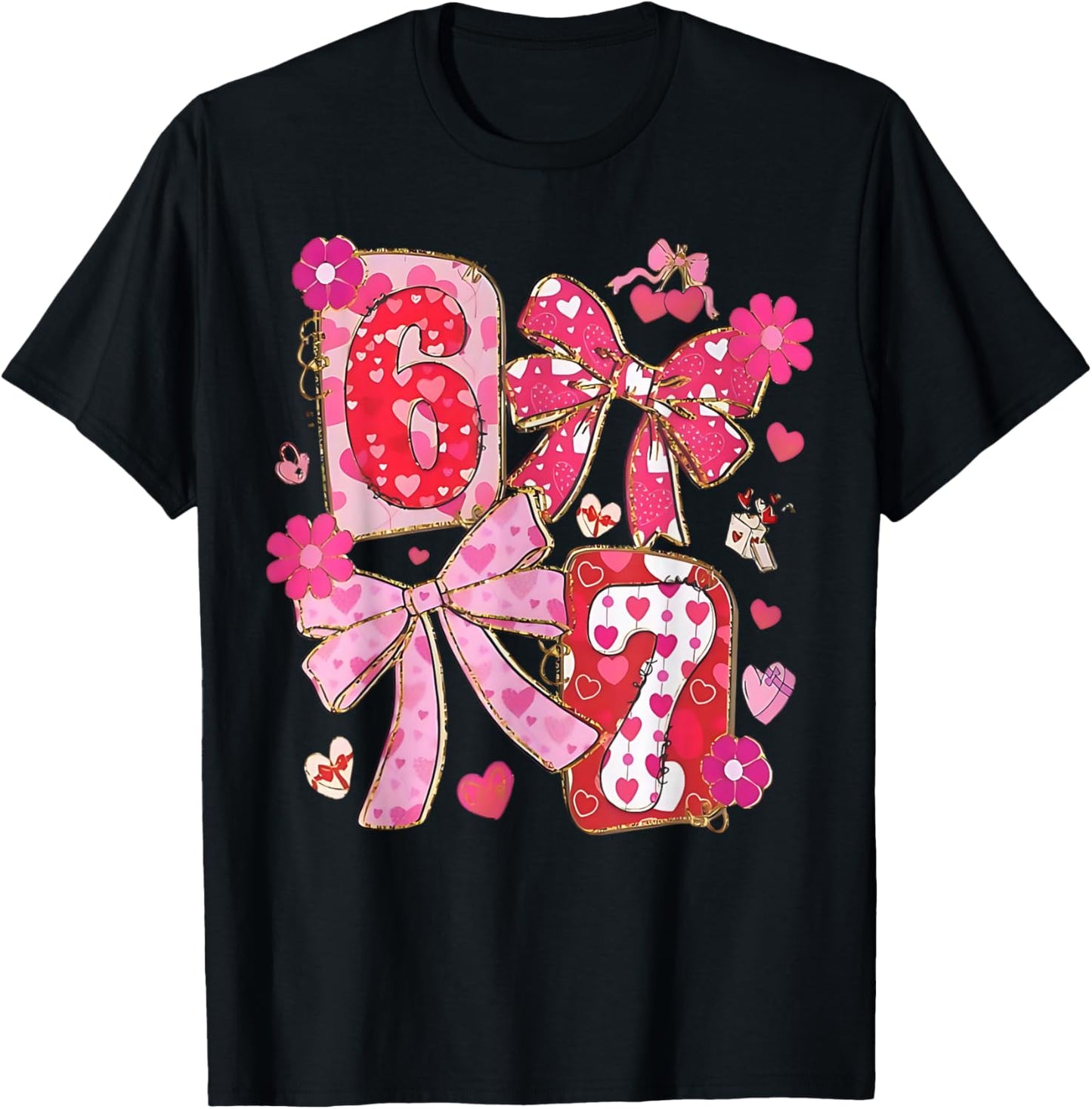 Coquette Six Seven Funny 67 Meme 6 7 Valentine Women Girls T-Shirt - T-Shirt | Black