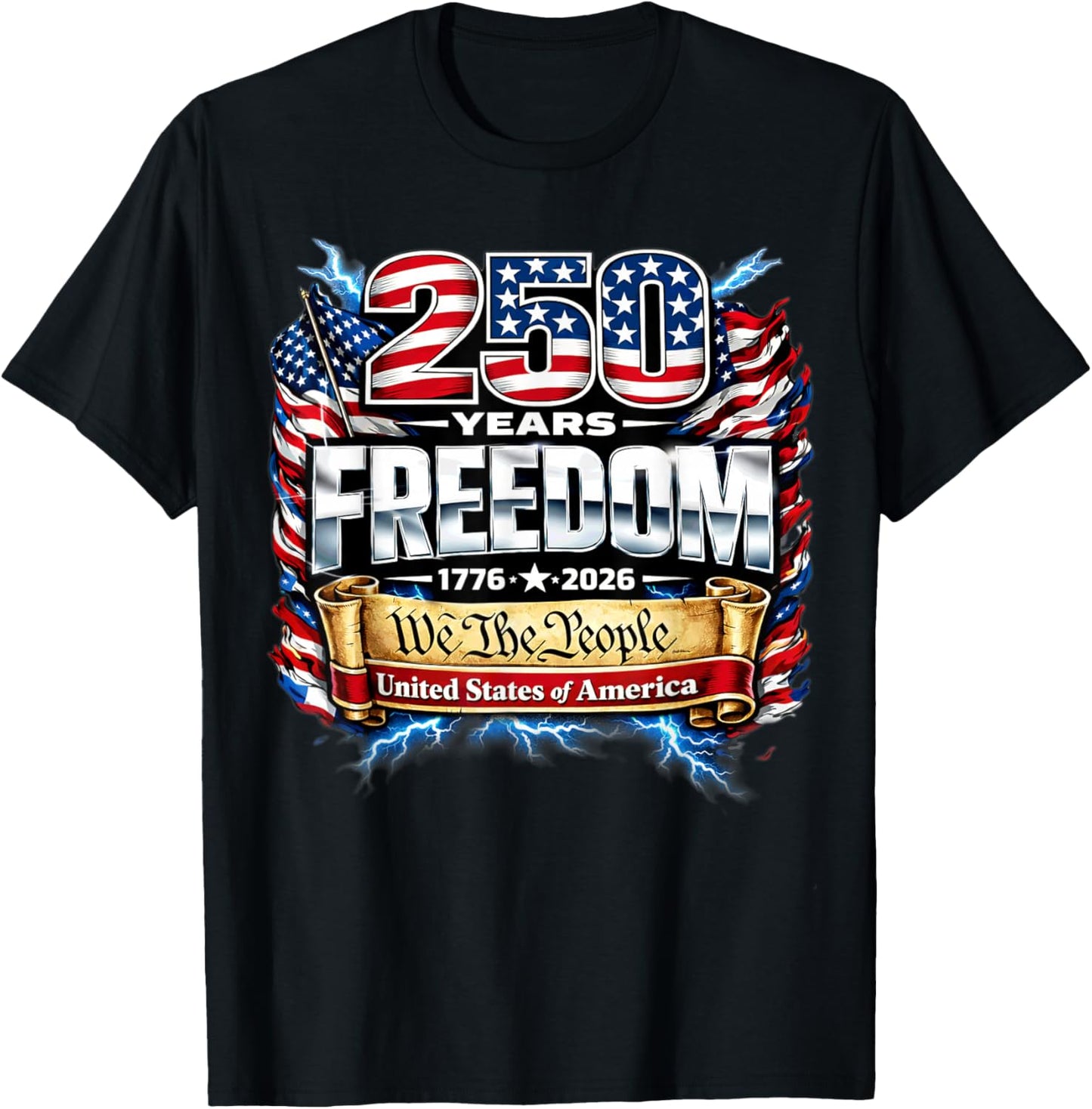 1776-2026 4th of July 250 Years Freedom Patriotic Eagle Flag T-Shirt - T-Shirt | Black