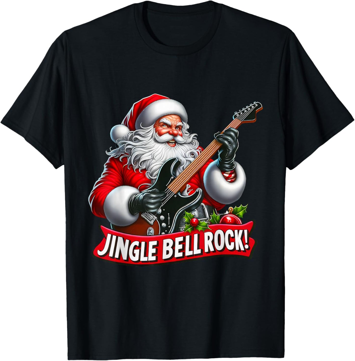 Jingle Bell Rock Santa with Guitar Christmas Men T-Shirt - T-Shirt | Black