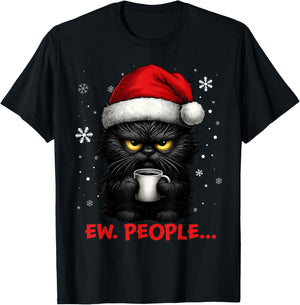 Funny Christmas Cat Ew People Meowy Cat Lovers Men Women Kid T-Shirt - T-Shirt | Black