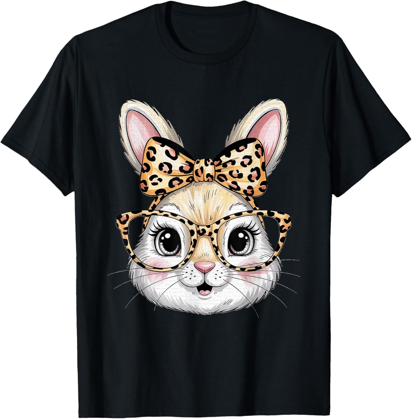 Bunny Face with Glasses Bandana Leopard Rabbit Easter Day T-Shirt - T-Shirt | Black