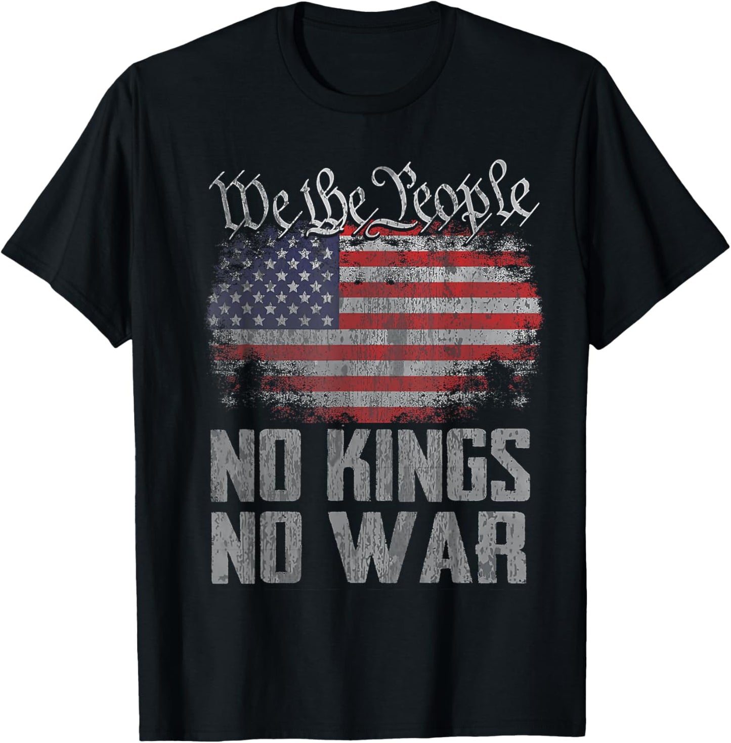 No Kings in America US Flag Vintage No War T-Shirt - T-Shirt | Black