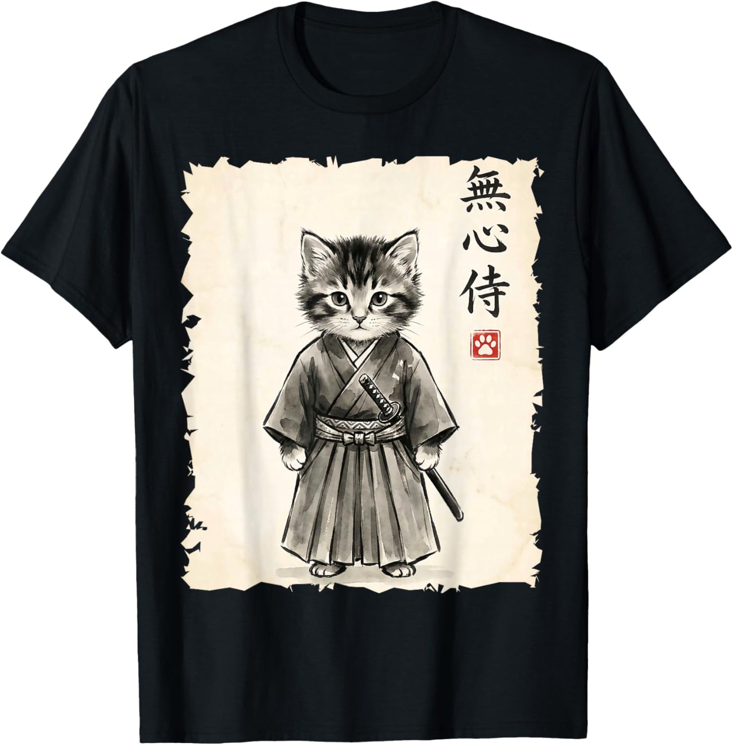 Samurai Cat Warrior Kawaii Anime Japanese Art Cat Samurai T-Shirt - T-Shirt | Black