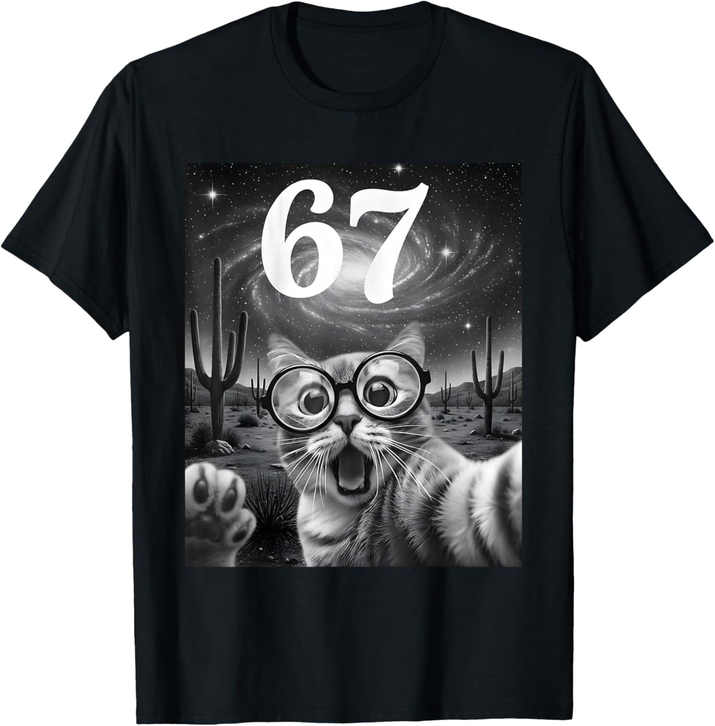 Funny Scared Cat Selfie with 6 7 Meme Women Kid T-Shirt - T-Shirt | Black
