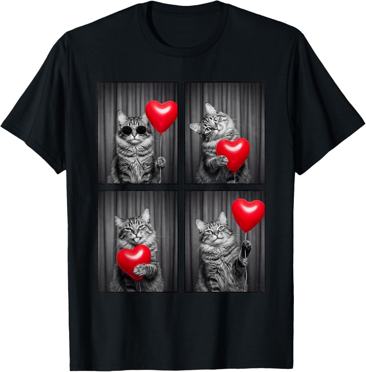 Funny Cat Photobooth Kitten Lover Design Valentines T-Shirt - T-Shirt | Black