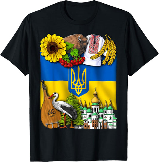 Ukraine Flag Ukrainian Roots Proud Ukrainian Heritage T-Shirt - T-Shirt | Black