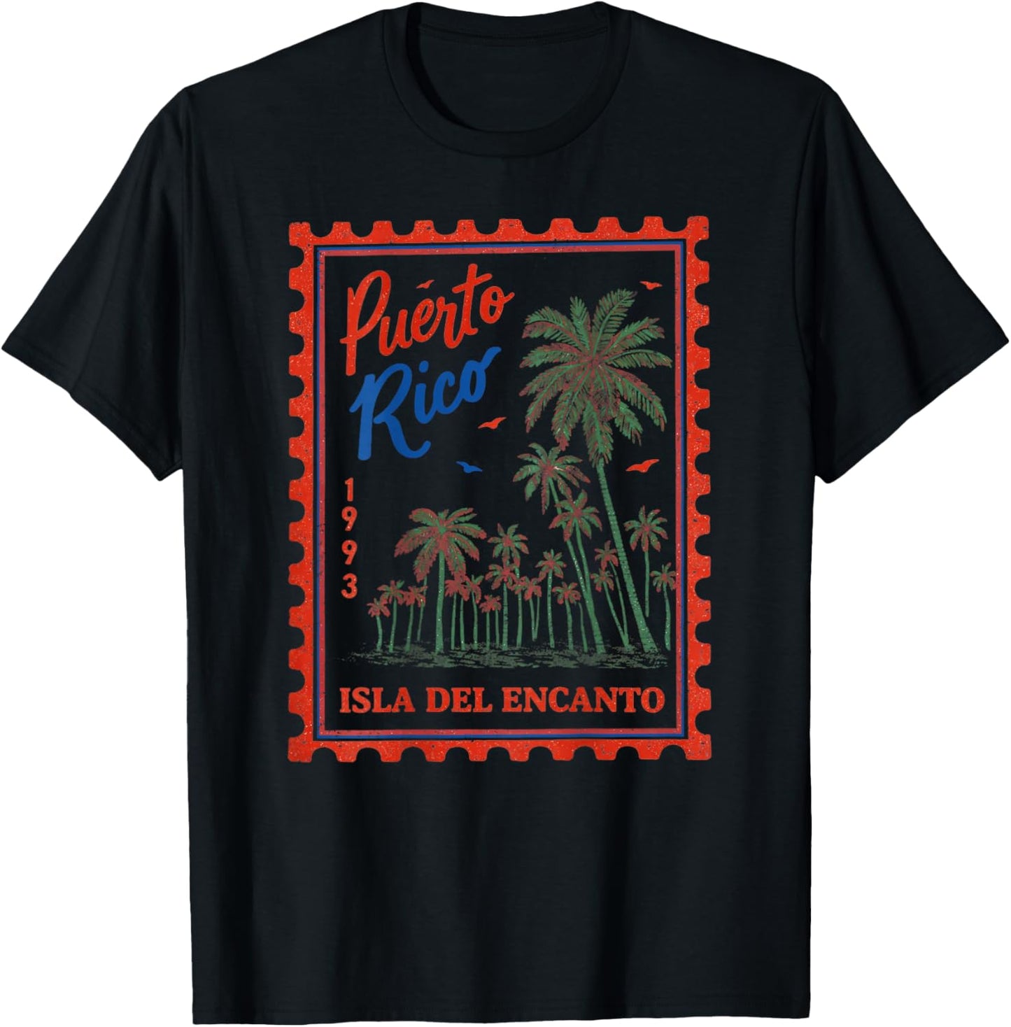 Vintage Puerto Rico Postage Stamp Retro Beach Design On Back T-Shirt - T-Shirt | Black