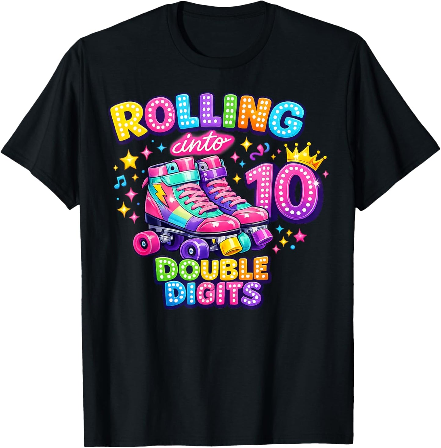 Rolling Into 10 Double Digits 10th Birthday Girl Roller T-Shirt - T-Shirt | Black