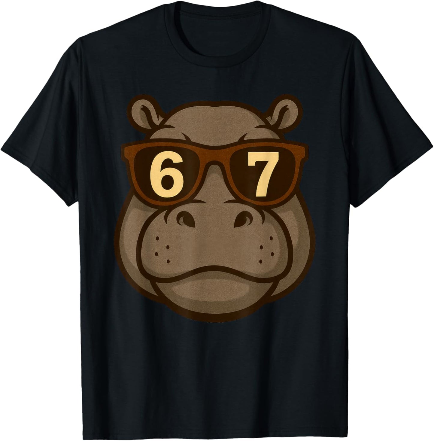 Funny Hippopotamus Hippo Sunglasses 67 Six Seven Meme T-Shirt - T-Shirt | Black
