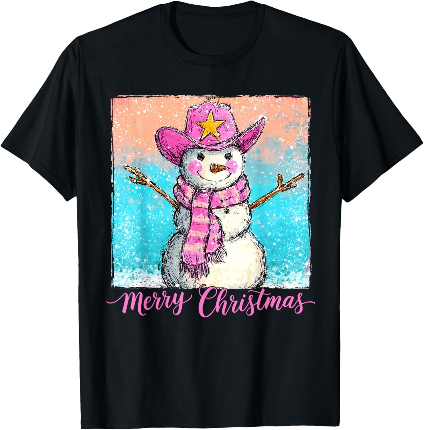Funny Howdy Cowboy Snowman Western Merry Christmas 2025 T-Shirt - T-Shirt | Black