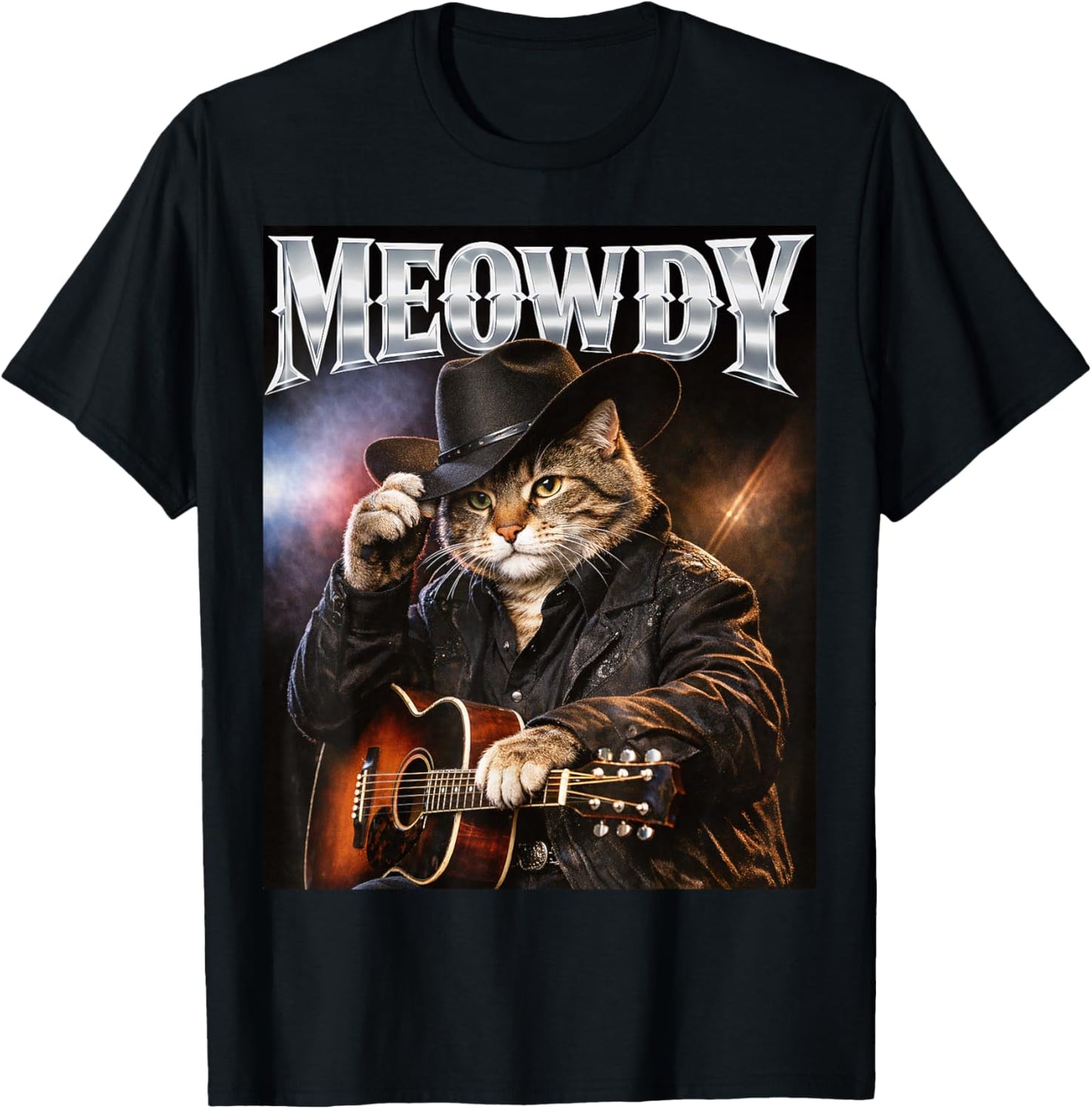 Meowdy Funny Cat Country Singer 80s and 90s Retro T-Shirt - T-Shirt | Black
