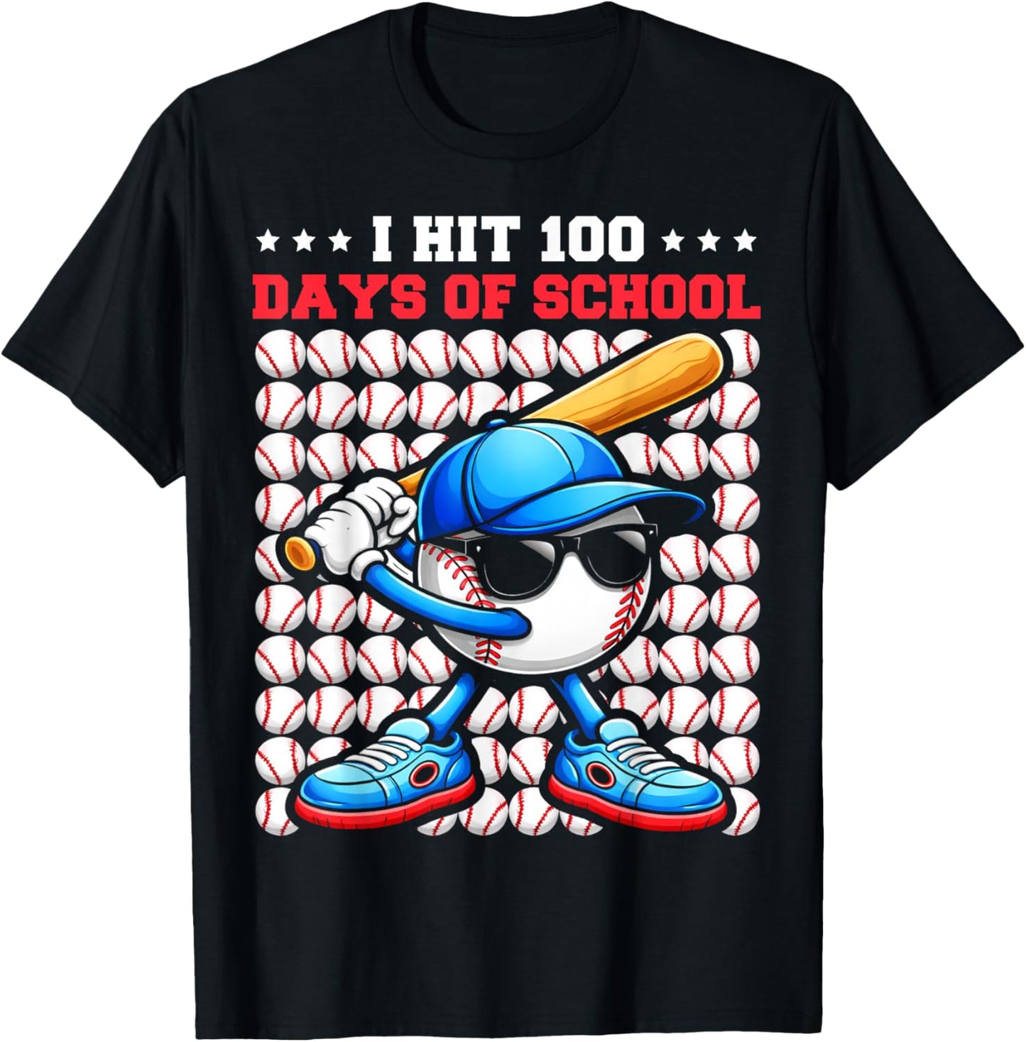 I Hit 100 Days of School Funny Baseball Player Kids Boys Son T-Shirt - T-Shirt | Black