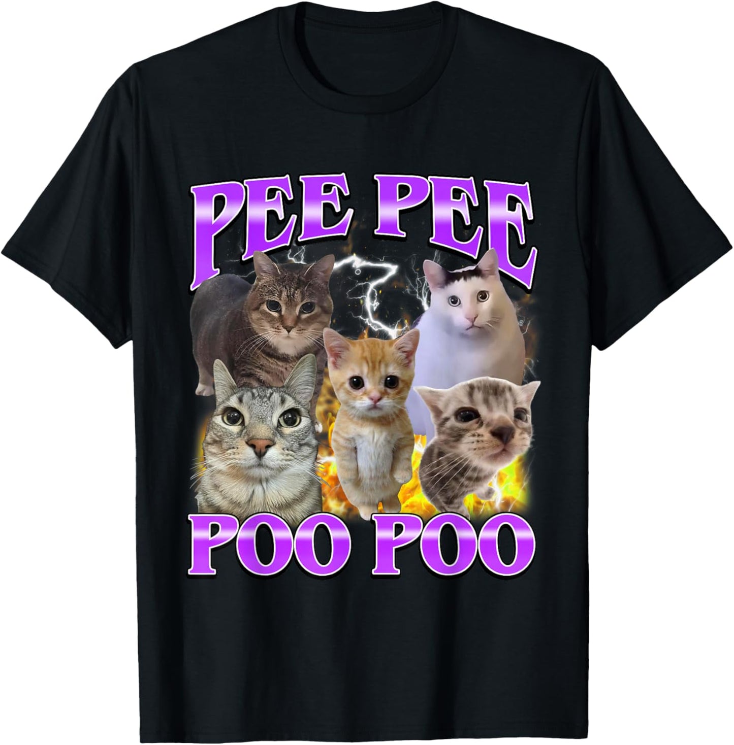 Pee Pee Poo Poo Funny Offensive Cat Meme Men Women T-Shirt - T-Shirt | Black