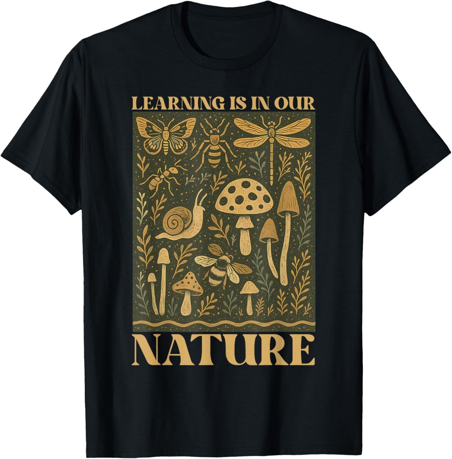 Retro Learning is in Our Nature Entomologist Biology Teacher T-Shirt - T-Shirt | Black
