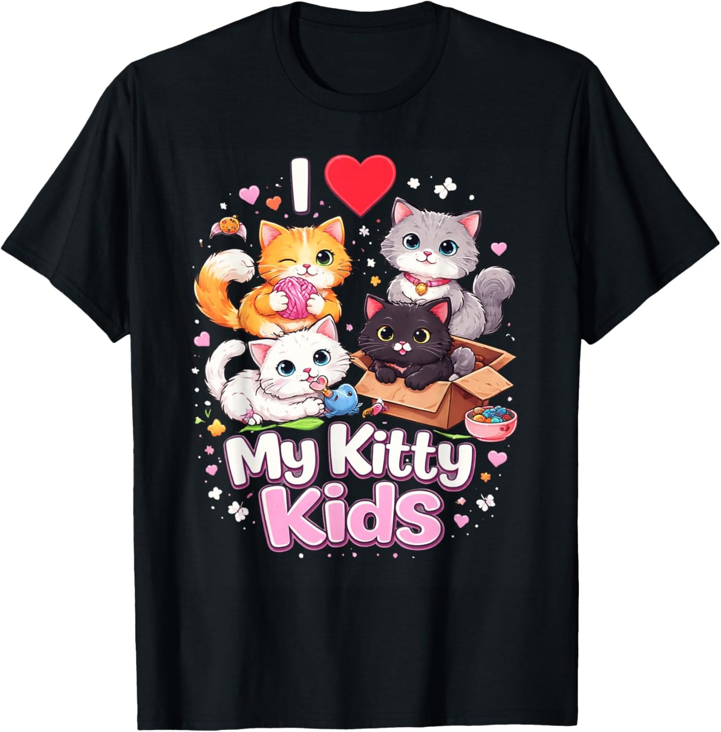 I Love My Kitty Kids Cute Cat Graphic T-Shirt - T-Shirt | Black
