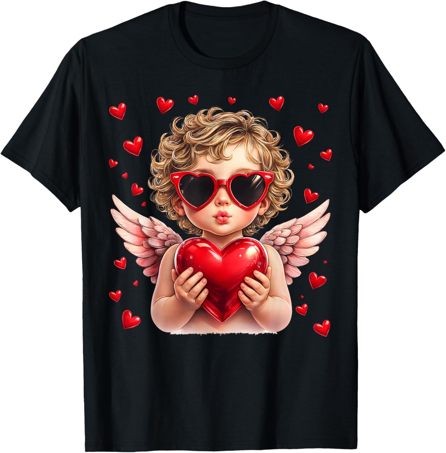 Vintage Cupid Blowing Bubble Gum Heart Sunglasses Valentines T-Shirt - T-Shirt | Black