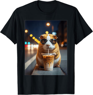 Funny Guinea Pig Drinking Iced Coffee Meme T-Shirt - T-Shirt | Black