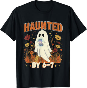 Haunted by 6 7 Ghost Floral 67 Meme Halloween Six Seven T-Shirt - T-Shirt | Black