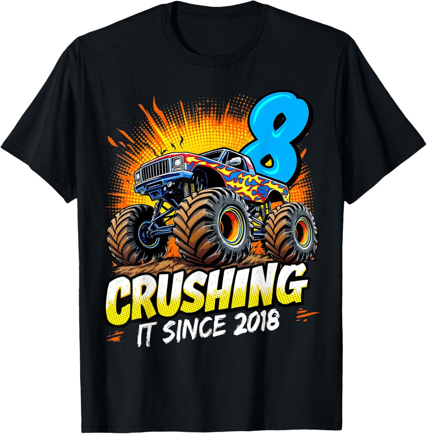 Birthday Monster Truck 8 Year Old Boys 8th Party Born 2018 T-Shirt - T-Shirt | Black