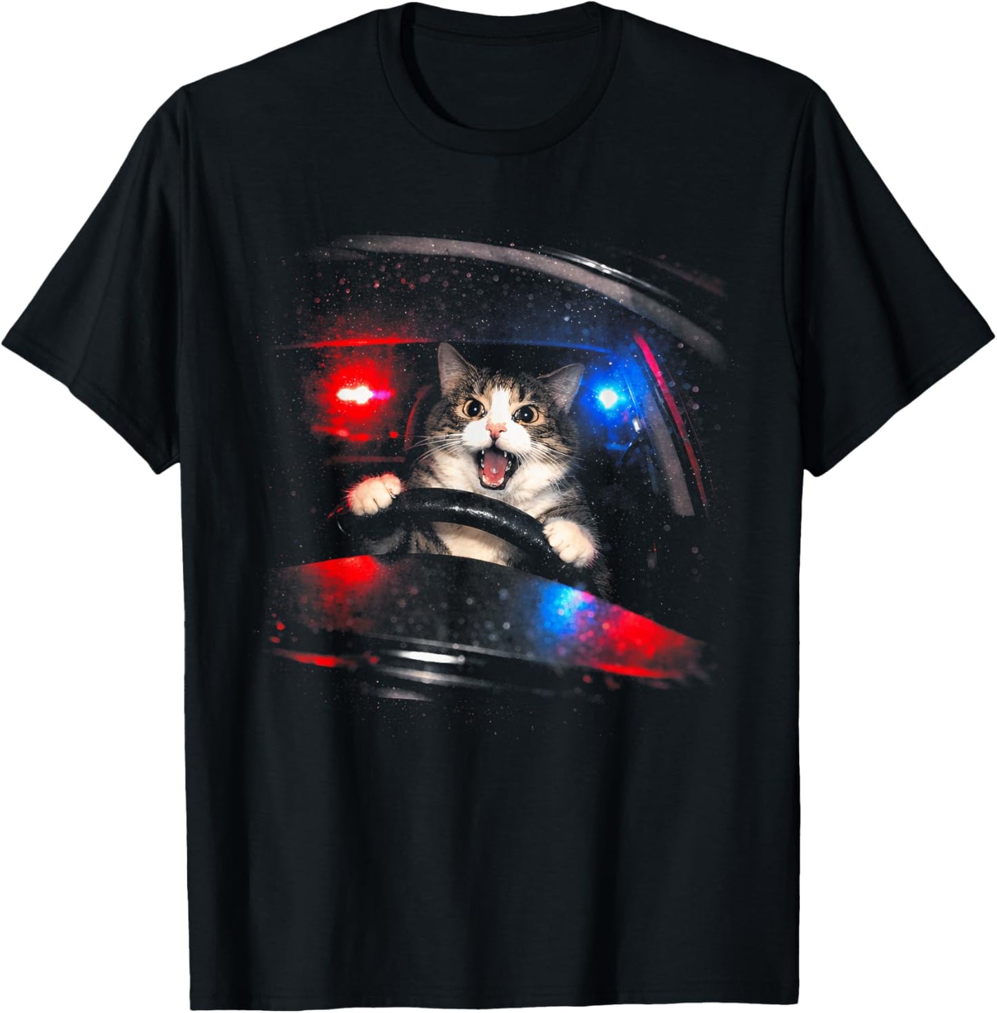 Funny Police Cat Driving Car Vintage Cat Meme T-Shirt - T-Shirt | Black