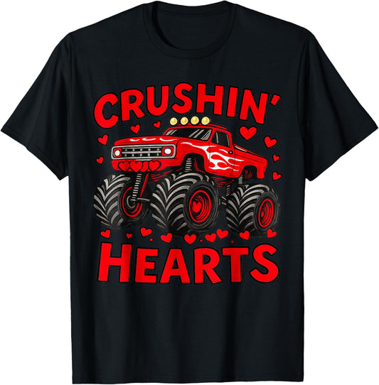 Boy Valentine Monster Truck, Crushin Hearts Toddler T-Shirt - T-Shirt | Black