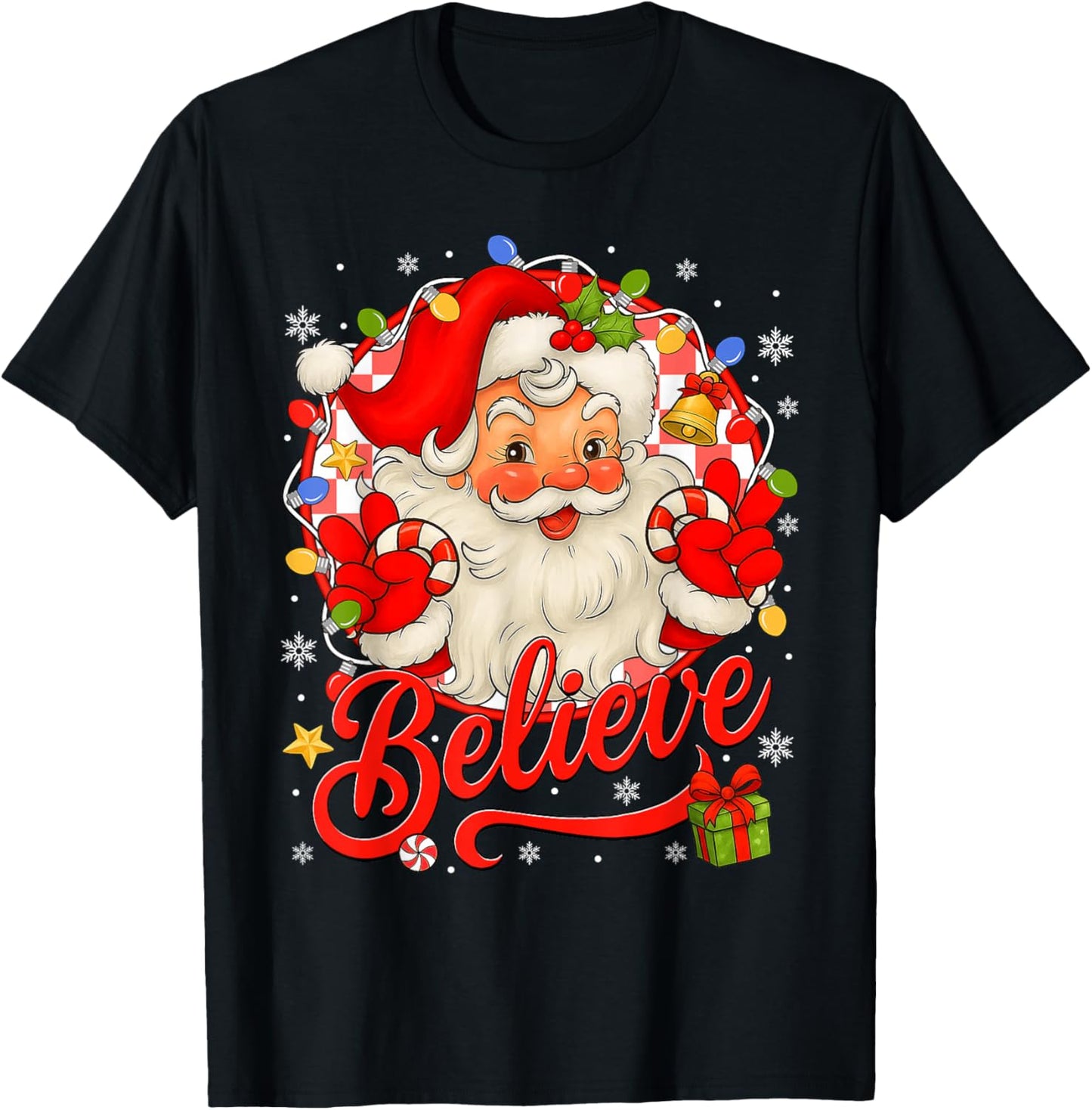 Vintage Santa Claus Believe Christmas Vibes Women Boys Girls T-Shirt - T-Shirt | Black