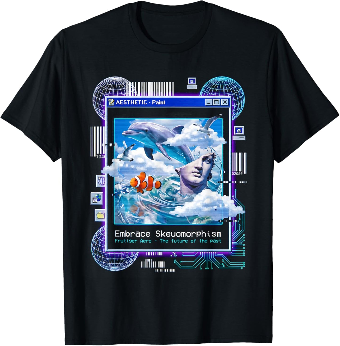 Frutiger Aero Skeuomorphism Vaporwave Aesthetic Glitch Art T-Shirt - T-Shirt | Black