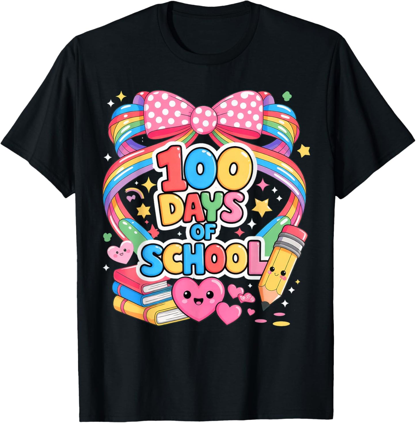 100th Day of School 100 Days Teacher Coquette Bow T-Shirt - T-Shirt | Black
