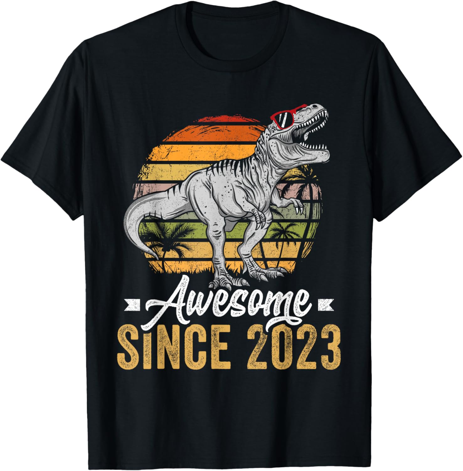 Awesome Since 2023 3 Years Old 3rd Birthday T-Rex Dinosaur T-Shirt - T-Shirt | Black