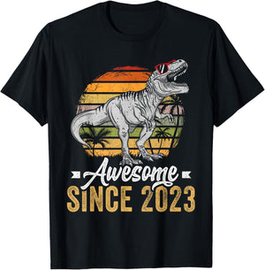 Awesome Since 2023 3 Years Old 3rd Birthday T-Rex Dinosaur T-Shirt - T-Shirt | Black