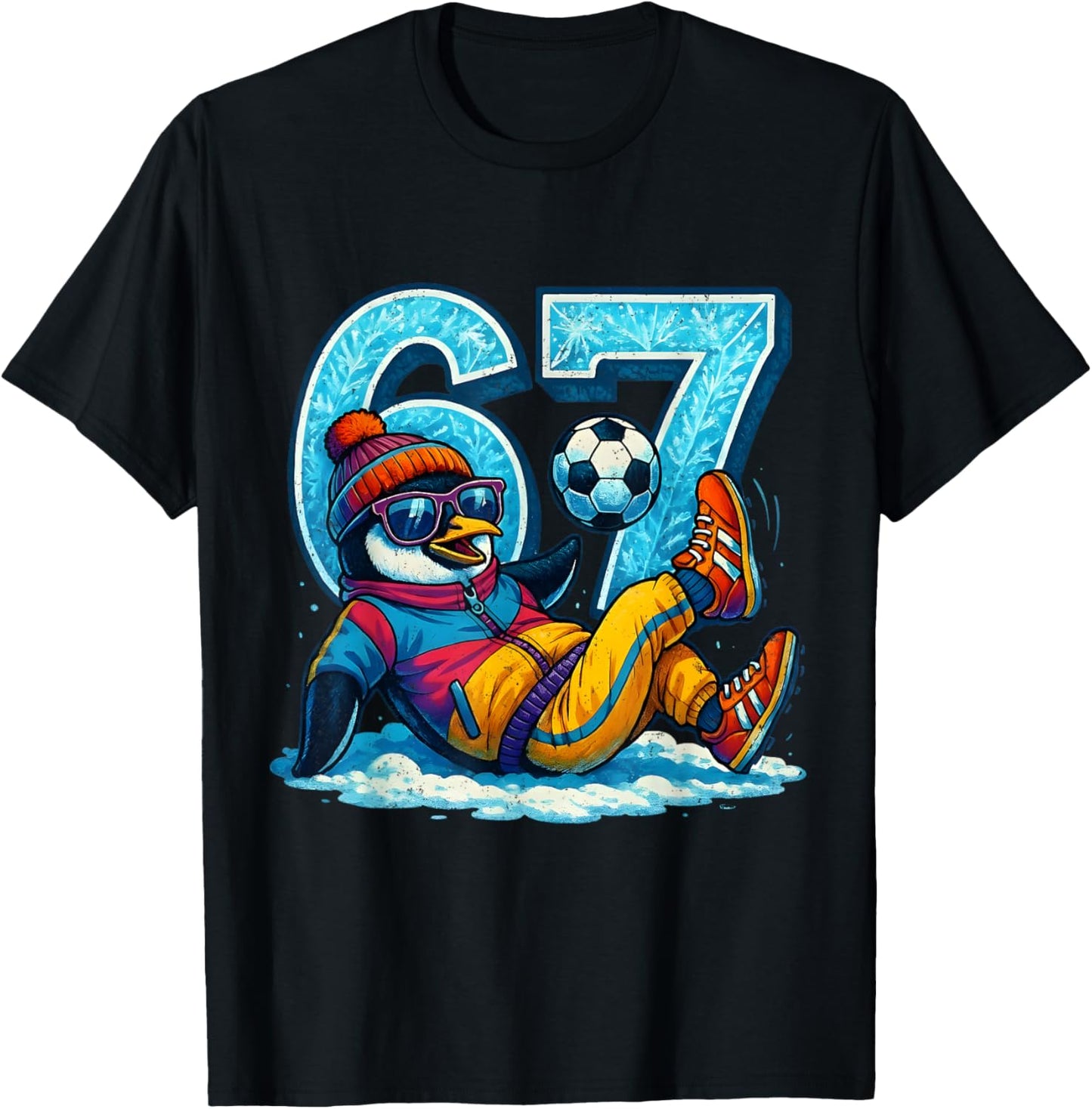 67 Penguin Soccer Funny Winter Meme Gift T-Shirt - T-Shirt | Black