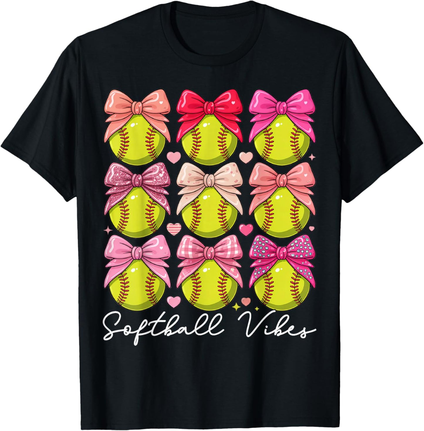 Softball Vibes Softball Coquette Bow Game Day Girls Women T-Shirt - T-Shirt | Black