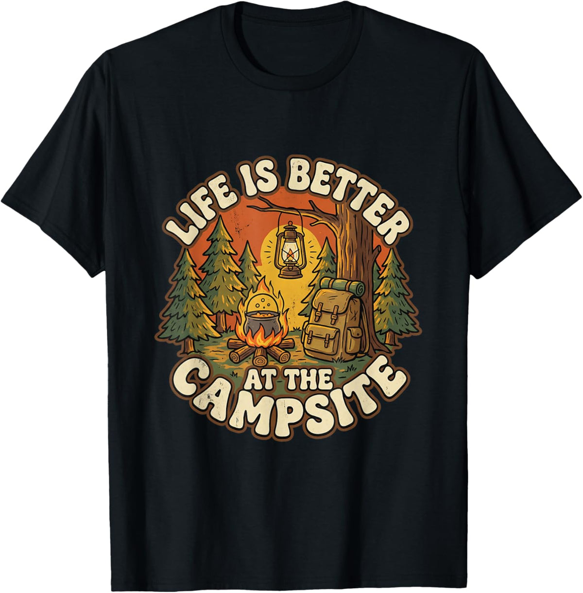 Vintage Camping Adventure Outdoor Gift Life is Better T-Shirt - T-Shirt | Black