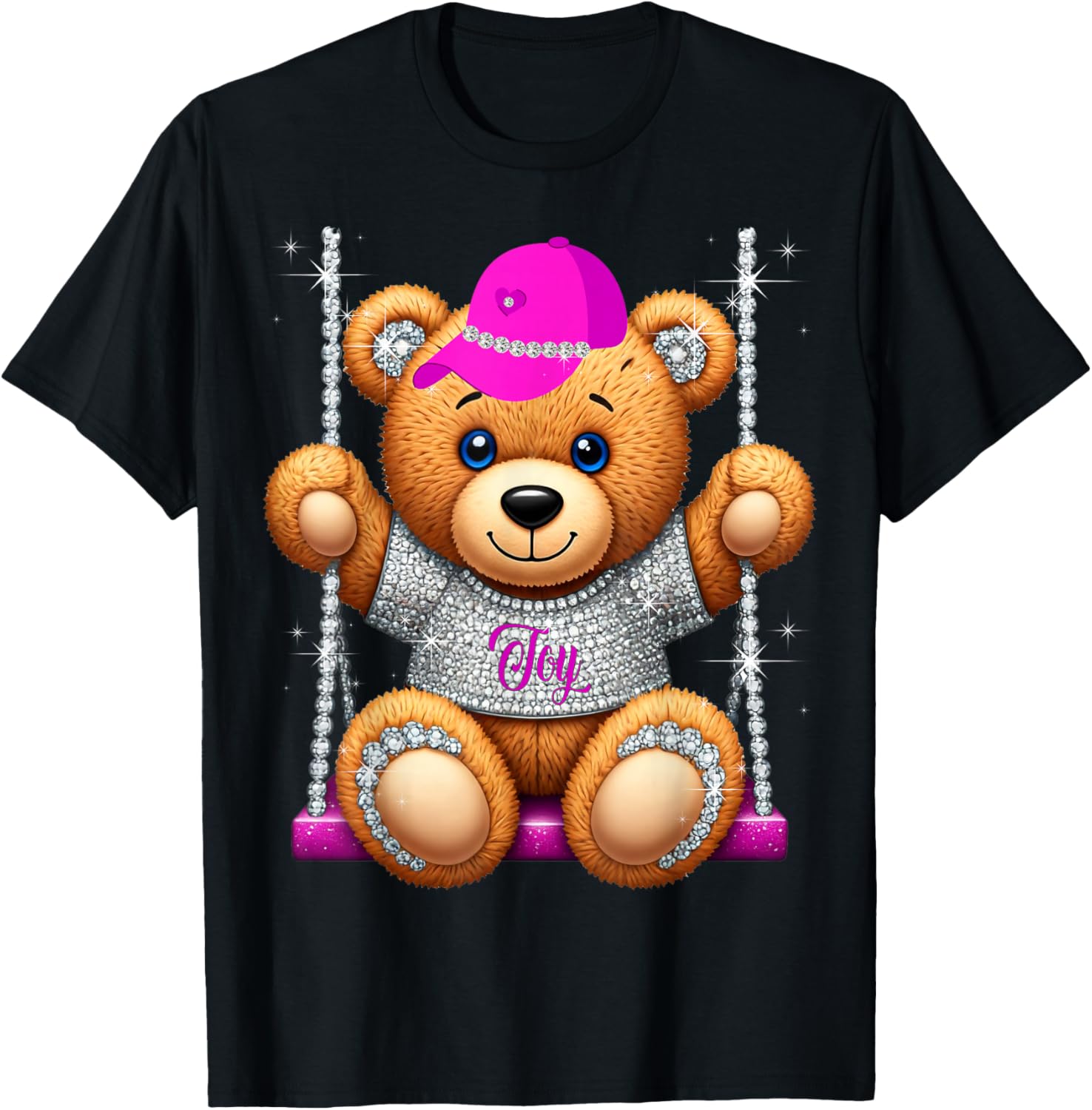 Cute Rhinestone Cartoon Funny Teddy Bear T-Shirt - T-Shirt | Black