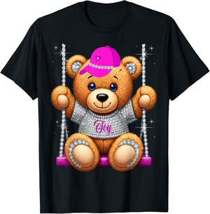 Cute Rhinestone Cartoon Funny Teddy Bear T-Shirt - T-Shirt | Black