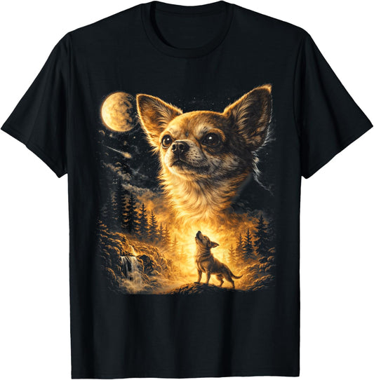 Chihuahua Howling to The Moon Vintage Funny Chihuahua Dog T-Shirt - T-Shirt | Black