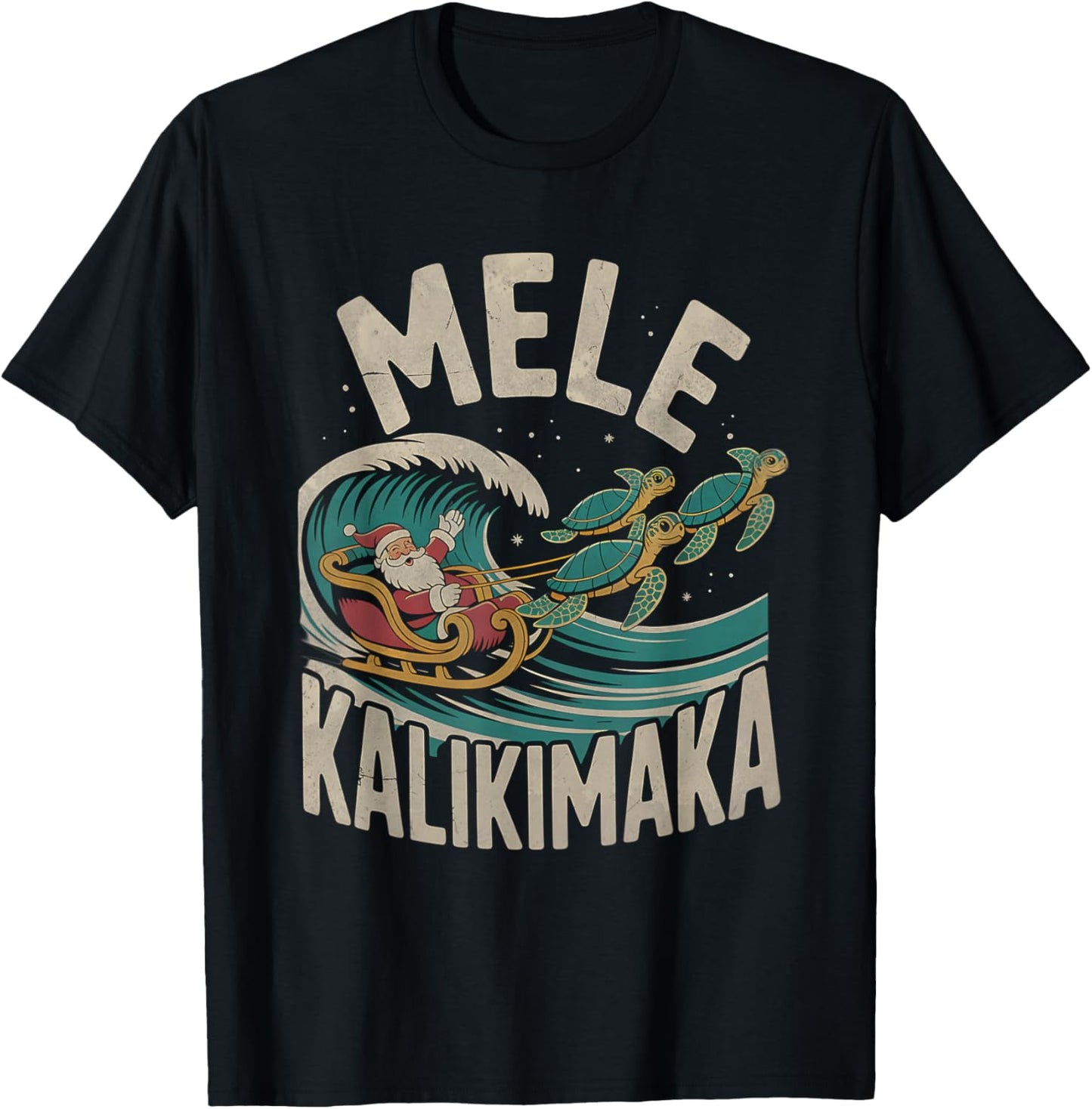 Mele Kalikimaka Sea Turtles Sleigh Santa Hawaii Christmas T-Shirt - T-Shirt | Black