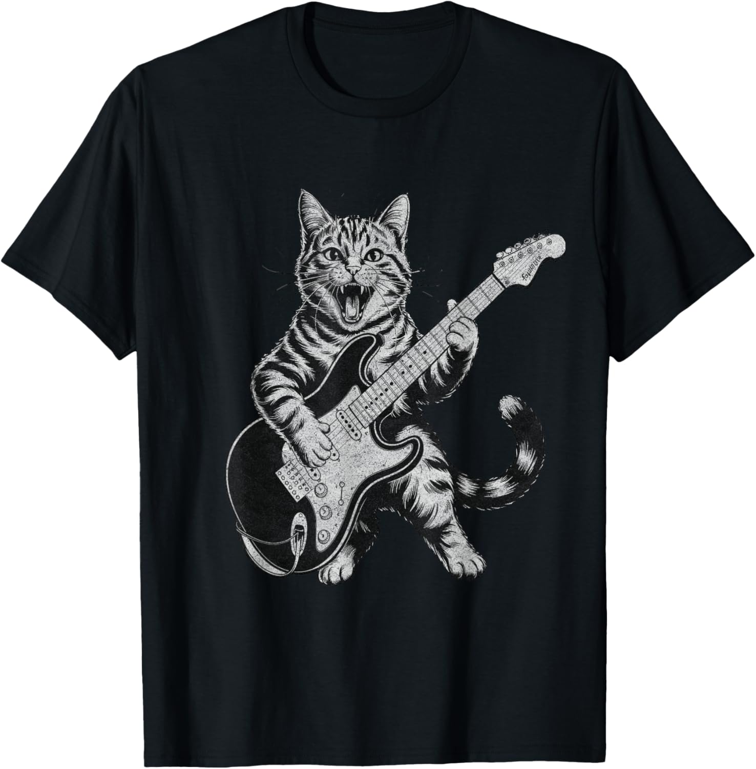 Funny Cat Playing Guitar Rock and Roll , and Kids T-Shirt - T-Shirt | Black