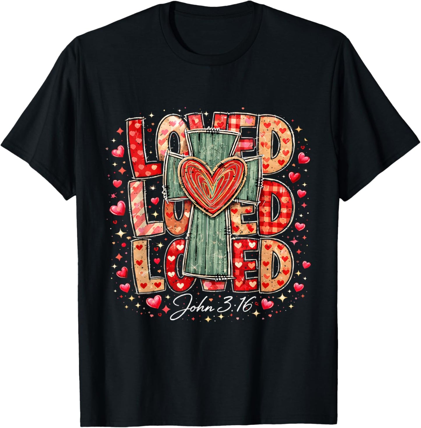 Loved John 3:16 Cross Valentine Jesus Christian Gift T-Shirt - T-Shirt | Black