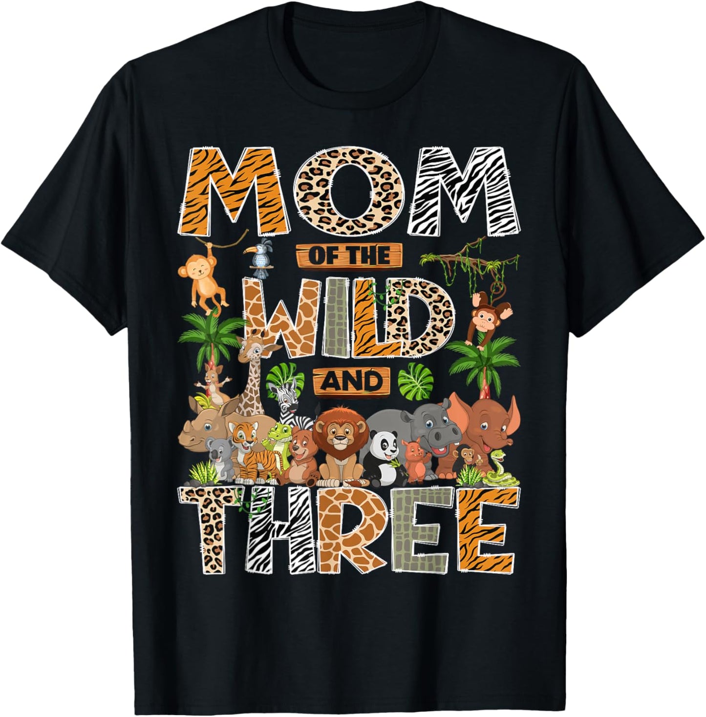 Mom of The Wild & Three 3rd Birthday Boy Safari Jungle T-Shirt - T-Shirt | Black