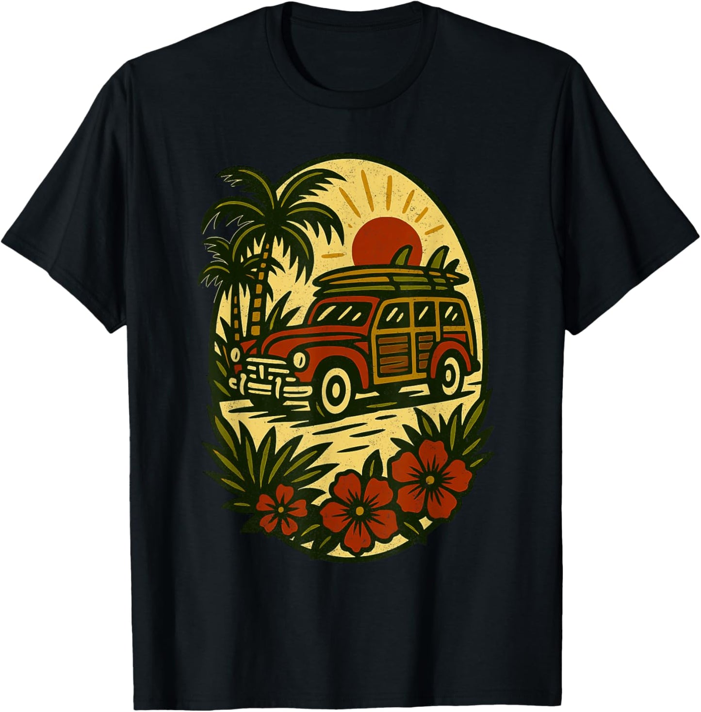 Woody Surfer Van | Traditional Tattoo Art T-Shirt - T-Shirt | Black