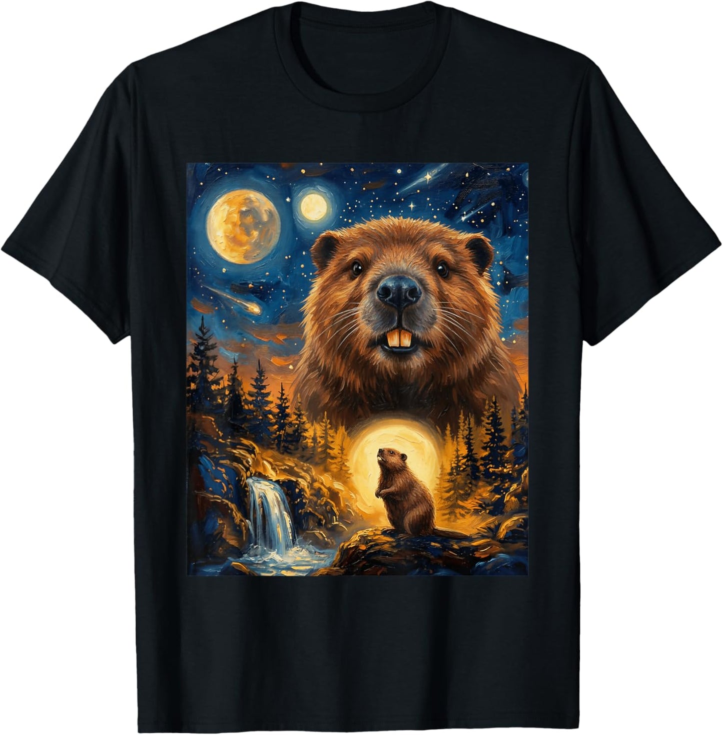 Beaver Howling to The Moon T-Shirt - T-Shirt | Black